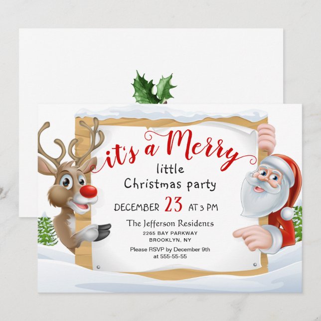 Invitación Gracioso reno de Santa, moro Fiesta de pequeños Na (Anverso / Reverso)