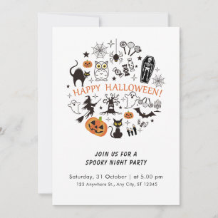 Invitación Gracioso Resumen Halloween blanco y negro