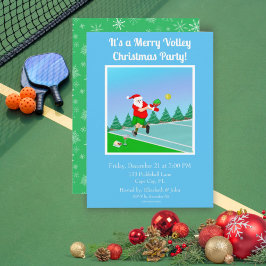 Invitación Gracioso Santa Jugando Pickleball Volley Feliz Nav