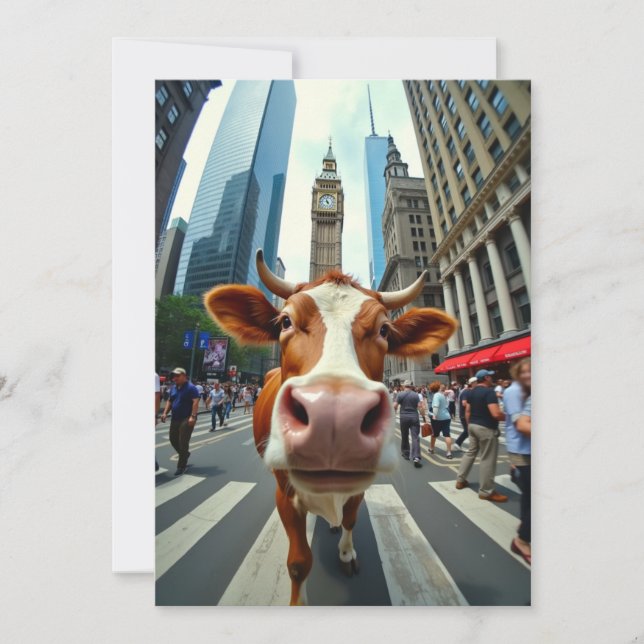 Invitación Gracioso Selfie de vaca en una concurrida calle ur (Anverso)