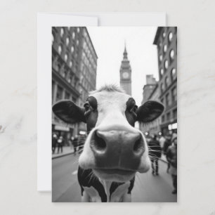 Invitación Gracioso Selfie de vaca en una concurrida calle ur