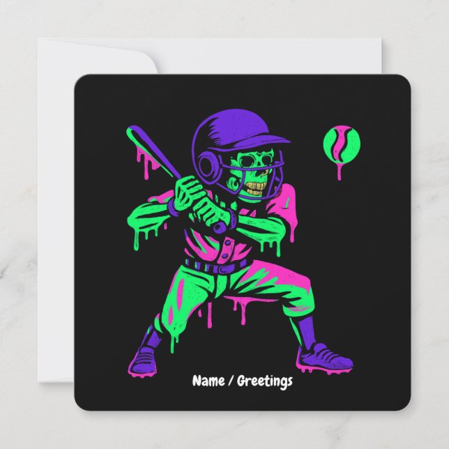 Invitación Gracioso Skeleton Batting Ice Cream Driting Baseba (Anverso)