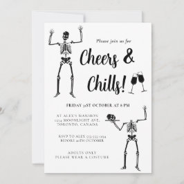 Invitación Gracioso Skeleton Black & White Halloween Party