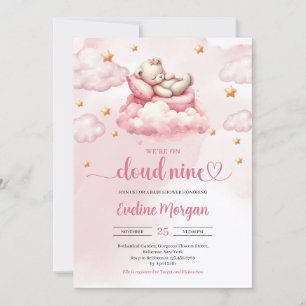 Invitación Gracioso Sleeping teddy cloud 9 chica de bebé