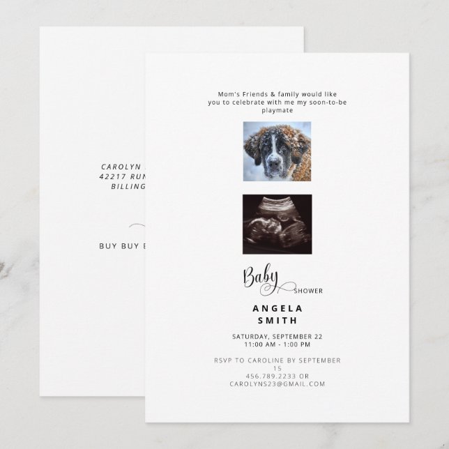 Invitación Gracioso ultrasonido y foto de perro en Baby Showe (Anverso / Reverso)