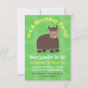 Invitación Gracioso yak feliz comiendo hierba personalizado i