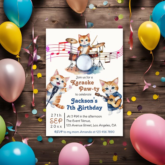 Invitación Graciosos gatos musicales karaoke niños Fiesta de  (Subido por el creador)