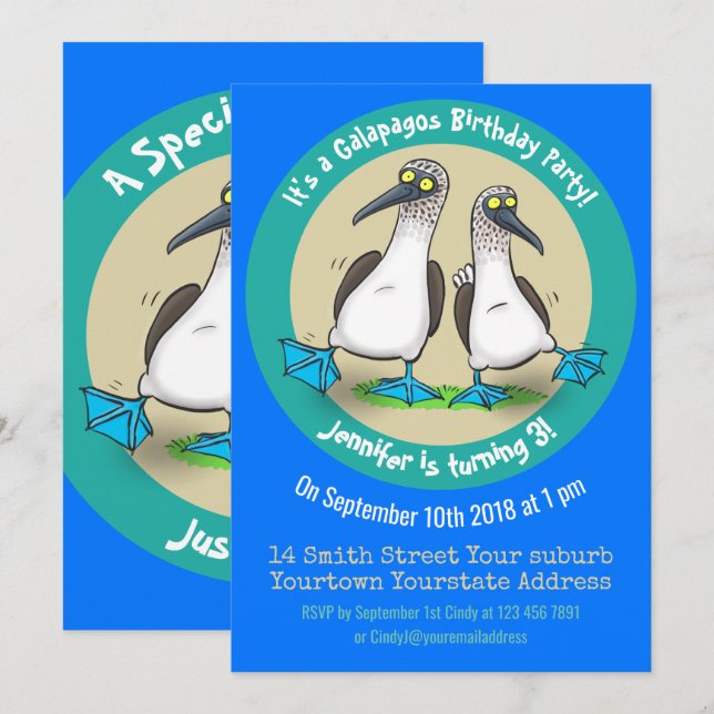 Invitación Graciosos pechos de pies azules personalizado de t (Anverso / Reverso)