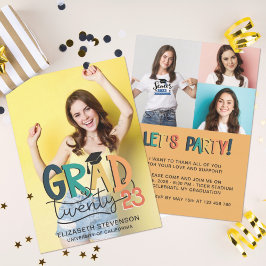 Invitación Grad 2023 fiesta de graduación retro colorida 4 fo