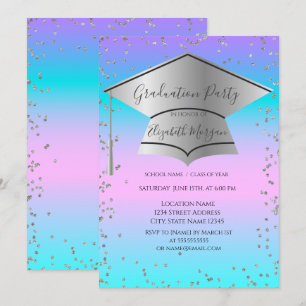 Invitación Grad Cap,Diamonds Frame Holographic Graduación