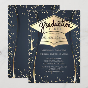 Invitación Grad Cap, Diamonds Navy Blue Graduation