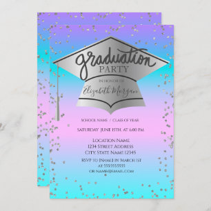 Invitación Grad Cap, Diamonds Ombre Holográfico Graduación