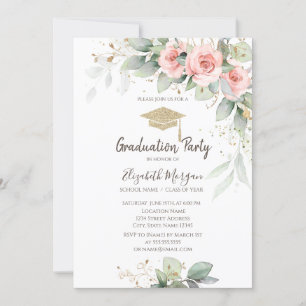 Invitación Grad Cap,Graduación de flores Rubor