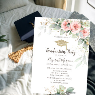Invitación Grad Cap,Graduación de flores Rubor