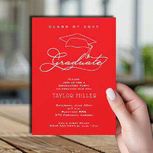 Invitación Grad Cap Red Graduation Party