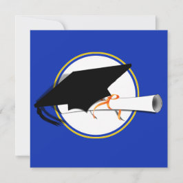 Invitación Grad Cap Tilt con Colores Escolares Azul Y Oro