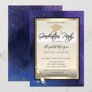 Invitación Grad Cap, Vidrio Vino,Graduación Azul de la Marina