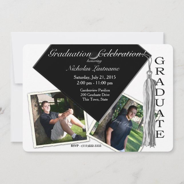 Invitación Grad Cap y Tassel con fotos (Anverso)