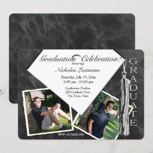 Invitación Grad Cap y Tassel Twin Photo