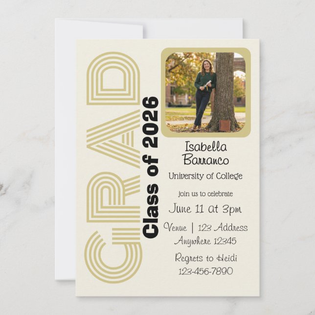 Invitación Grad Cream Background Picture Graduation  (Anverso)