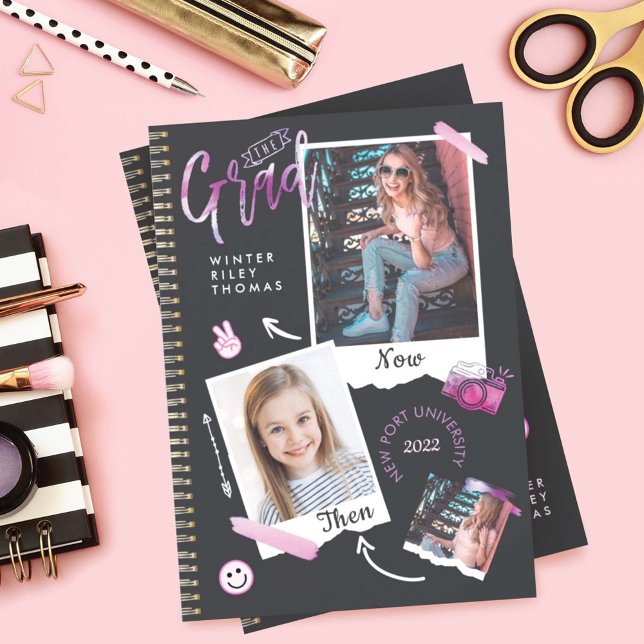 Invitación Grad de álbum de fotos de cuaderno antes y ahora (Subido por el creador)