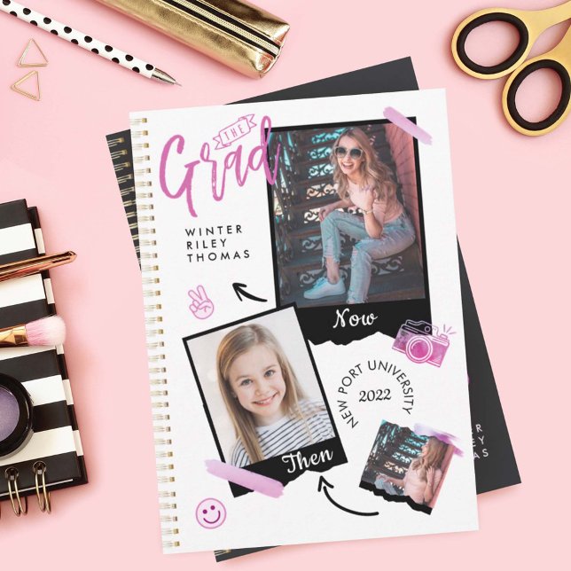 Invitación Grad de álbum de fotos de cuaderno antes y ahora (Subido por el creador)