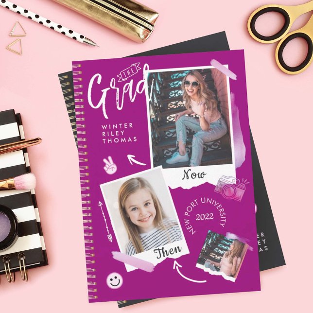 Invitación Grad de álbum de fotos de cuaderno antes y ahora (Subido por el creador)