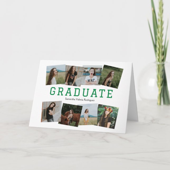 Invitación Grad de Ocho Fotos con Ángulo Verde (Anverso)