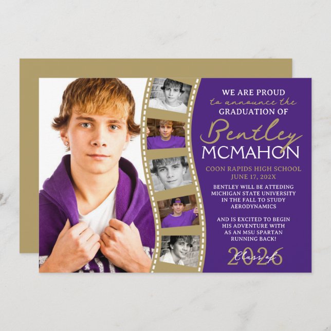 Invitación Grad de tiras de película de fotos mora (Anverso / Reverso)