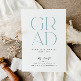 Invitación Grad en aumento   Azul claro + Graduación blanca