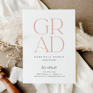 Invitación Grad en aumento Graduación rosa + blanca