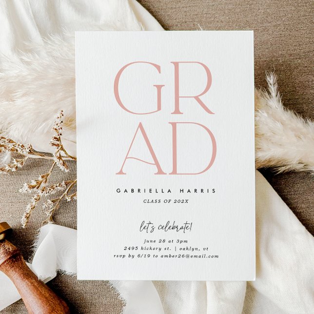 Invitación Grad en aumento | Graduación rosa + blanca (Soaring Grad | Pink + White Graduation Invitation)