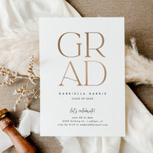 Invitación Grad en aumento Oro Rosa + Graduación Blanca