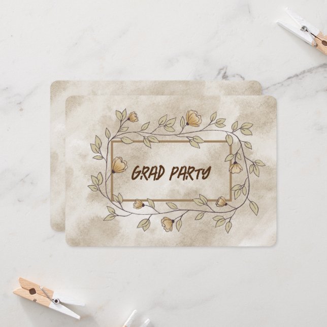 Invitación Grad Fiesta Daughter Brown Floral (Anverso/Reverso In Situ)