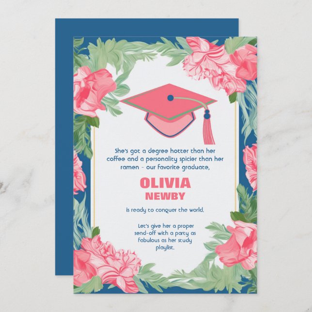 Invitación Grad Fiesta Funny Floral Brilliance (Anverso / Reverso)