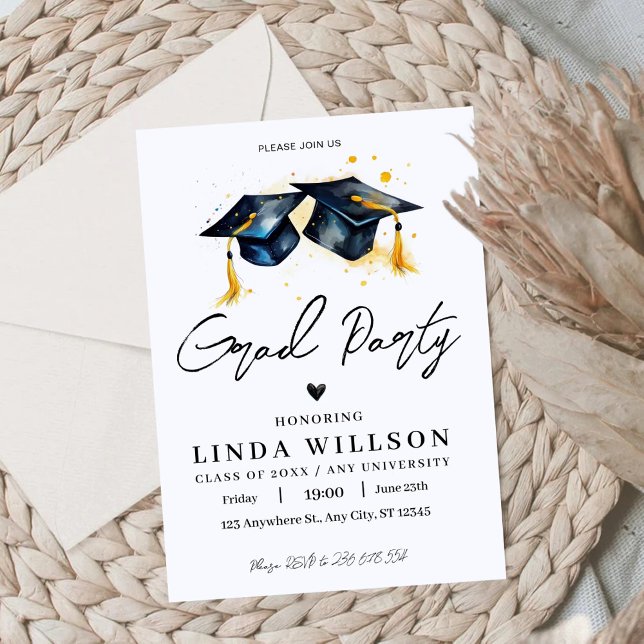 Invitación Grad Fiesta Graduación Gorra Acuarela (Subido por el creador)