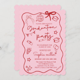 Invitación Grad Fiesta Retro Invitar Clase de 2025,Whimsical