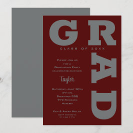Invitación GRAD Graduación de Gris sobre Granate Oscuro