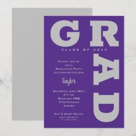 Invitación GRAD GRIS Negrita en Gradiente de Morado para Grad