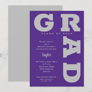 Invitación GRAD GRIS Negrita en Gradiente de Morado para Grad