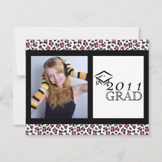 Invitación Grad - Impresión de leopardo rosa y neg