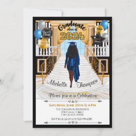 Invitación Grad Invitation African American Blue Gown