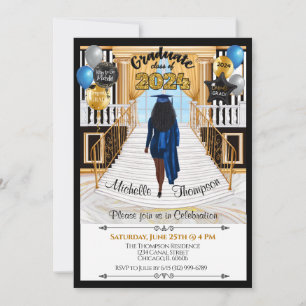 Invitación Grad Invitation African American Blue Gown