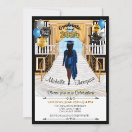 Invitación Grad Invitation African American Blue Gown