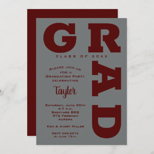 Invitación GRAD Marrón oscuro en graduación gris