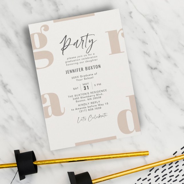 Invitación Grad Modern Beige Taupe Graduation Party (Subido por el creador)