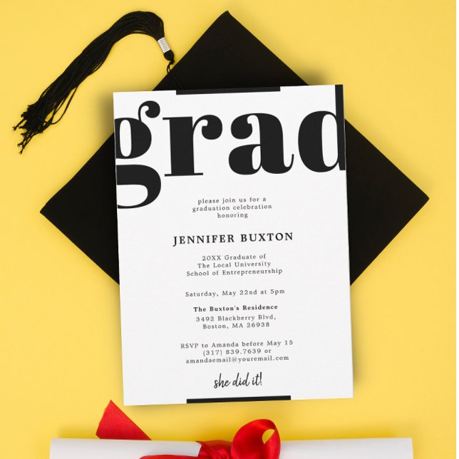 Invitación Grad Modern Check Black and White Graduation Party (Subido por el creador)