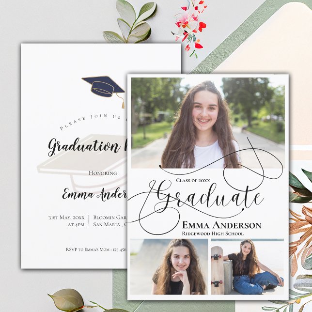 Invitación Grad Multi Photo Graduation Party 2025 (2025 Grad Multi Photo Graduation Party Invitation)