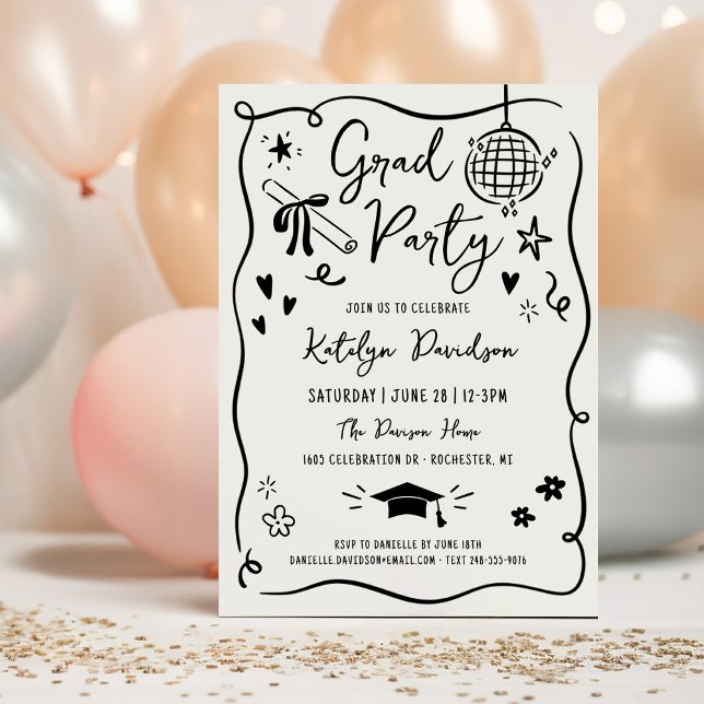 Invitación Grad Party Whimsical Doodle Frame (Subido por el creador)