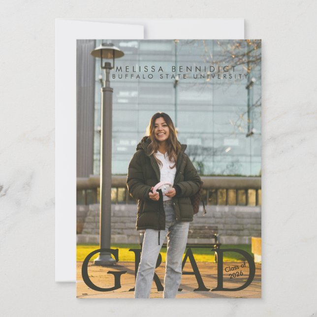 Invitación GRAD Photo Party Green Gray Invite (Anverso)